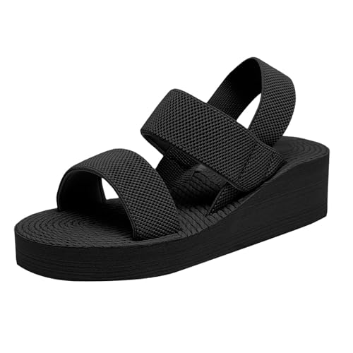 TDEOK Sandalen Damen Bequeme Hausschuhe Offene Schuhe Breite Füße Schicke Slipper Sommerschuhe Elegante Slingback Barfußsandalen Seil Keilabsatz Damensandalen Winter Damenschuhe 40 (BK2, 42) von TDEOK