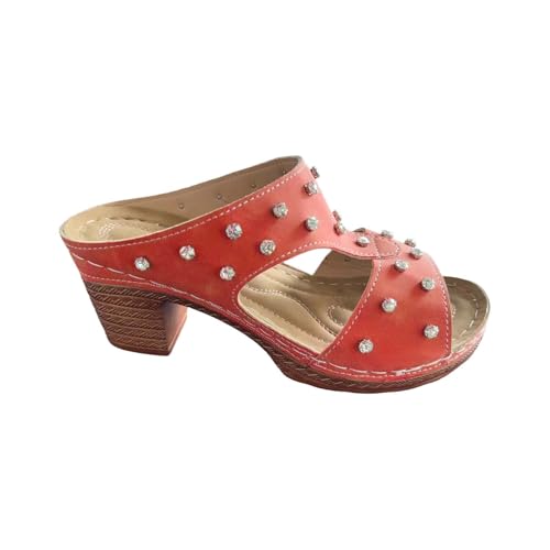 TDEOK Sandalen Damen Keilabsatz Glitzer Keilsandalen Mit Strass Offene High Heels Slip-On Sandaletten Mit Blockabsatz Slip-On Sommersandalen Atmungsaktiv Strandsandalen Fischmund Pumps Gr.36-43 von TDEOK