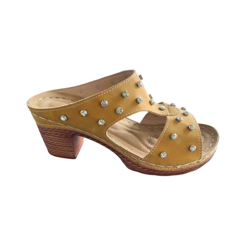 TDEOK Sandalen Damen Keilabsatz Glitzer Keilsandalen Mit Strass Offene High Heels Slip-On Sandaletten Mit Blockabsatz Slip-On Sommersandalen Atmungsaktiv Strandsandalen Fischmund Pumps Gr.36-43 von TDEOK