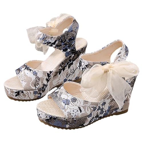 TDEOK Sandalen Mit Keilabsatz Für Damen Plateaau Keilsandalen Offene Zehen High Heels Slip-On Bunte Pantoletten Ein Riemen Plattform Hausschuhe Atmungsaktiv Strandsandalen Bequem Damensandalen von TDEOK