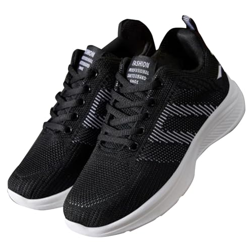 TDEOK Sneakers Damen Schwarz Plateau, Weichen Sohle Leichtgewichts Turnschuh Strick Atmungsaktiv Laufschuhe Leicht Bequeme Freizeitschuhe rutschfest Verschleißfest Walkingschuhe Schnür Spielschuhe von TDEOK