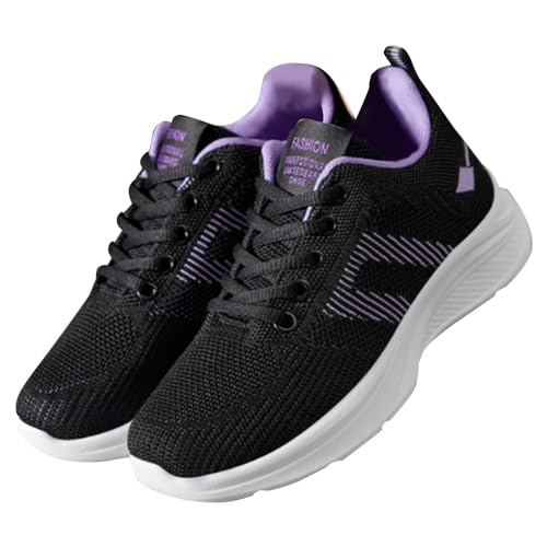 TDEOK Sneakers Damen Schwarz Plateau, Weichen Sohle Leichtgewichts Turnschuh Strick Atmungsaktiv Laufschuhe Leicht Bequeme Freizeitschuhe rutschfest Verschleißfest Walkingschuhe Schnür Spielschuhe von TDEOK