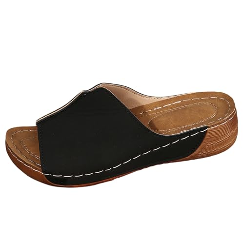 TDEOK Strandschuhe Damen Sandalen Elegant, Keilabsatz Orthopädische Sandalen Sommer Bequem Schuhe Breite Füße Atmungsaktiv Sommerschuhe Mit Weichem Casual Pantolette Freizeitschuhe Leichte Hausschuhe von TDEOK