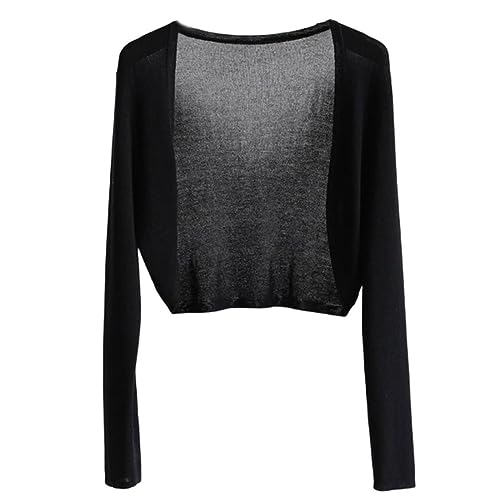TDEOK Strickjacken Für Damen Ohne Knöpfe - Bolero Jäckchen Für Abendkleid - Kurze Strickjacke Boleros Cardigan Elegant Übergangsjacke Langarm Strick Jacke Sommer Strickcardigan Kurz Bolerojacke von TDEOK