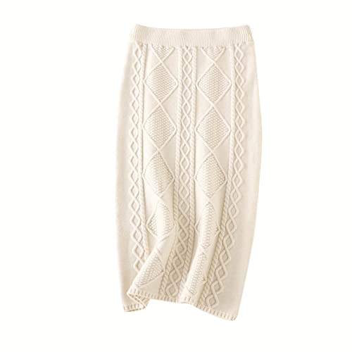 TDEOK Strickrock Damen Winter - Bleistiftrock Lang Strick Midirock Mit Zopfmuster Strickrock,Vintage Strickrock,Winter Boho Strickrock,Elastische Rock,High Waist Röcke Schwarz,Grau,Khaki,Grün,Beige von TDEOK