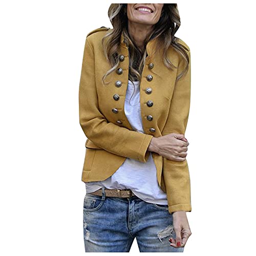 TDEOK Trachtenblazer Damen Stehkragen Trachtenjacke Grün Sweatblazer Elegant Anzugjacke Mit Knopfleiste Kurzblazer Military Blazer Slim Fit Blazerjacke Herbst Übergangsjacke Business Büro Jacke von TDEOK