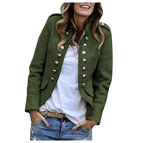 TDEOK Trachtenblazer Damen Stehkragen Trachtenjacke Grün Sweatblazer Elegant Anzugjacke Mit Knopfleiste Kurzblazer Military Blazer Slim Fit Blazerjacke Herbst Übergangsjacke Business Büro Jacke von TDEOK