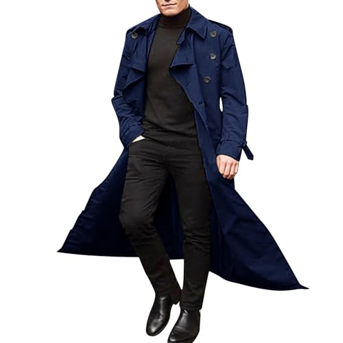 TDEOK Trenchcoat Zweireiher Langer Mantel Herren Regular Fit Casual Windbreaker Warm Wintermantel Revers Jacke Winddicht Mantel Fashion Trenchcoat Mantel Klassisch Herrenmantel von TDEOK