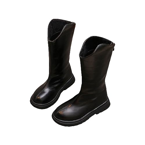 TDEOK Winter-Stiefeletten für Mädchen, mittelhohes Bein, einfarbig, Reißverschluss, klassisch, alles für 3 bis 12 Boots 32 (Black, 29 Little Child) von TDEOK