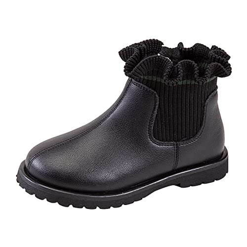 TDEOK Winterstiefel Jungen 32 Schuhe Einfarbig Kurze Stiefel Schuhe Mode Rutschfeste Atmungsaktive Nude Damen Stiefel Winterstiefel Für Kinder (Black, 32 Big Kids) von TDEOK