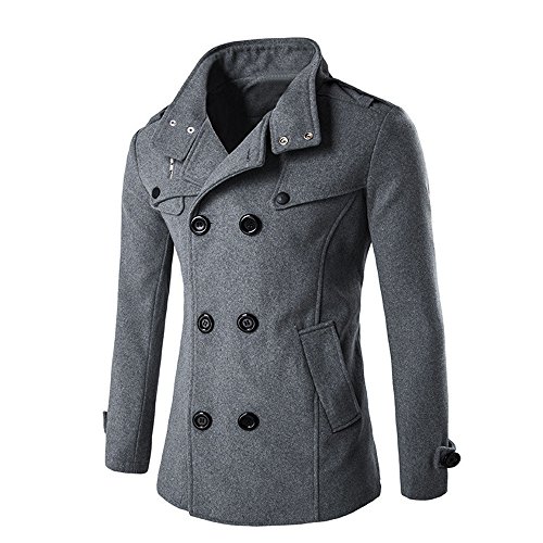 TDEOK Wollmantel Herren Winter Übergangsjacke Langarm Trenchcoat Mantel Warm Kurzmantel Zweireiher Jacke Winterjack Mode Trenchcoat Business Überzieher Stehkragen Wintermantel Übergangsmantel von TDEOK