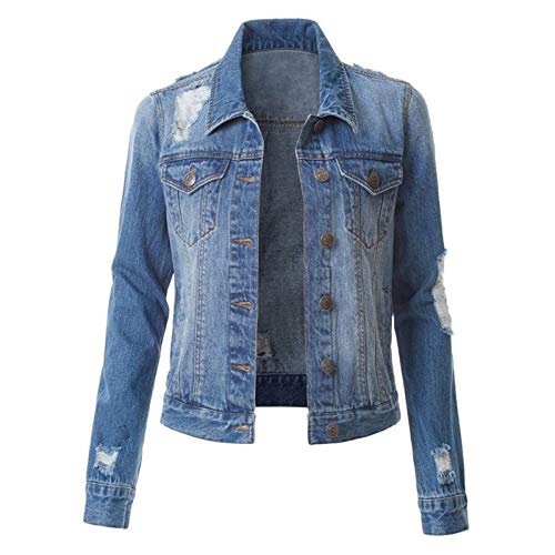 TDEOK Zerrissene Jeansjacke Damen Löcher - Jeansjacke Damen Kurz Zerrissen - Kurze Jeansjacken Löchern Stretch Oversize Übergangsjacke Jeans Jacken Tailliert Jeanshemd Elegant Für Mädchen Jeansbluse von TDEOK