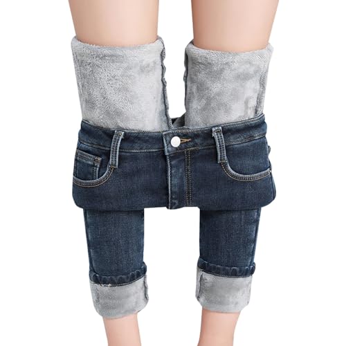 Thermo Leggings Damen Jeans, Thermojeans Damen Winter Gefüttert: -Winterleggings Skinny Stretch Jeanshose Fleece-Thermohose Warm Freizeithose Thermo-Winterhose Trekkinghose Strumpfhosen Jeggings von TDEOK