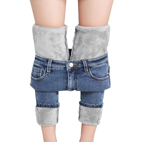 Thermo Leggings Damen Jeans, Thermojeans Damen Winter Gefüttert: -Winterleggings Skinny Stretch Jeanshose Fleece-Thermohose Warm Freizeithose Thermo-Winterhose Trekkinghose Strumpfhosen Jeggings von TDEOK