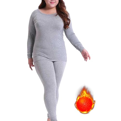 Thermounterwäsche Damen Baumwolle - Thermo Unterhemd Langarm Set Thermo Unterwäsche Übergröße Skiunterwäsche Herbst Winter Funktionsunterwäsche Rundhals Warm Thermoshirt Thermohose Für Zu Hause Alltag von TDEOK