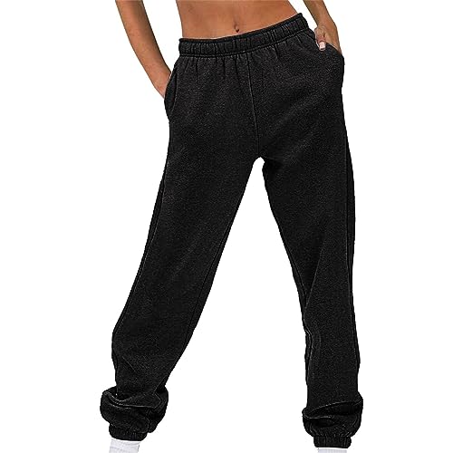 Trainingshose Damen Lang Baumwolle Jogginghose Oversized Sweathose Winter Thermo Sporthose Fleece Gefüttert Jogginghosen Baggy Sweatpants Langgröße Haushose Warm Winterhose Freizeit Pyjamahose von TDEOK