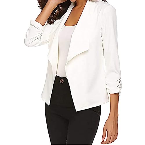 Weißer Blazer Damen Kurz Elegant - Blazer Tailliert Damen Weiss - Slim Kurzblazer Festlich Cardigan Blazer Oversize Für Kleider Eng Sommerblazer Sportlich Blazer Jacke Elegant Modern Sweatblazer von TDEOK