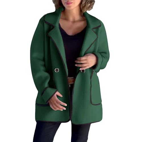 Wollblazer Damen Winter Kurz, Winter Wolljacke Damen Kurz Weiß Wendejacke Elegant Übergangsjacke Vorne Offen Revers Strickjacke Mit Taschen Bequeme Warm Übergroße Pullover Kurzblazer Übergangsjacke von TDEOK