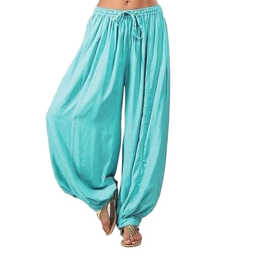 Yogahose Haremshose Damen Lang - Haremshosen Lang Yogahosen Baumwolle Dünn Pumphose High Waist Pluderhose Sommer Aladinhose Weites Bein Sommerhose Hippie Hose Luftig Freizeithose Leicht Damenhose von TDEOK