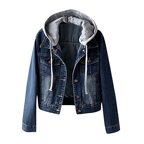 jeansjacke damen mit kapuze - jeansjacke damen stretch große größen - Jeansjacken übergangsjacke jeans jacken jeanshemd jeansbluse parka teenager kurz kurze stretch elegant oversize langarm locker von TDEOK