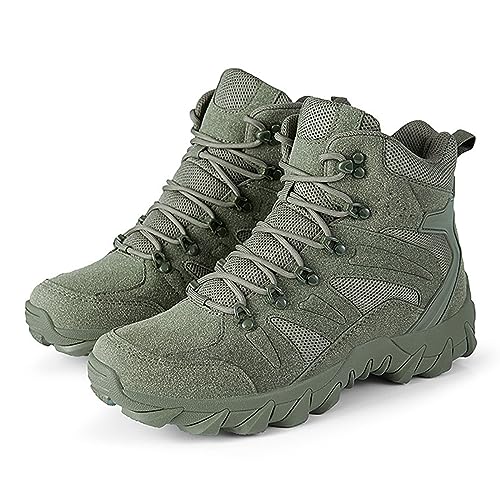 TDHLW Herren Militär Einsatzstiefel Security Tactical Boot rutschfeste Hohe Wanderschuhe Herren Outdoor Schuhe Stiefel Kampfstiefel Springerstiefel Trekkingschuhe,702 Army Green,39 EU von TDHLW