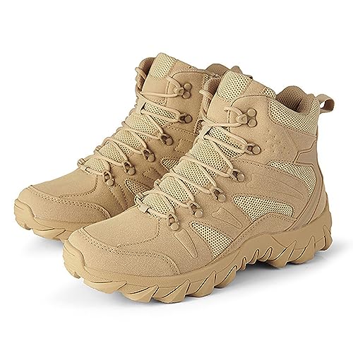 TDHLW Herren Militär Einsatzstiefel Security Tactical Boot rutschfeste Hohe Wanderschuhe Herren Outdoor Schuhe Stiefel Kampfstiefel Springerstiefel Trekkingschuhe,702 beige,44 EU von TDHLW