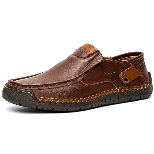 TDHLW Herren-Slip-on-Freizeitschuhe aus Leder Leichte, atmungsaktive Turnschuhe Turnschuhe |Herren-Slip-on-Stretch-Freizeitschuhe Bequemer Bootsschuh,Dark Brown,44 von TDHLW