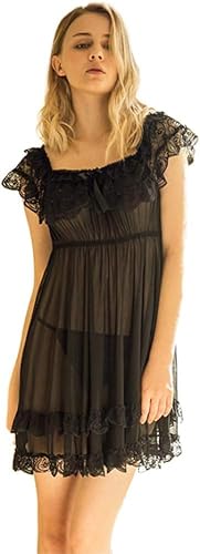 TDHLW Nachthemd Damen Sexy Spitzen Nachtkleid ärmellos Negligee Mit G-String Große Größen,Schwarz,3XL von TDHLW