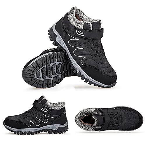 TDHLW Winterstiefel Damen Herren Schneestiefel - wasserdichte Pelzgefütterte Warme Stiefeletten,Sportschuhe Stiefel Thermostiefel Plus Samt Stiefeletten Unisex Schneestiefel Baumwollschuhe,Schwarz,40 von TDHLW