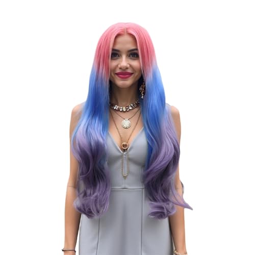 Blau-lila Ombre Perücken Für Frauen Meerjungfrau Lang Gewellt Mittelteil Mit Spitze Cap Für Cosplay Party von TDJDYQU