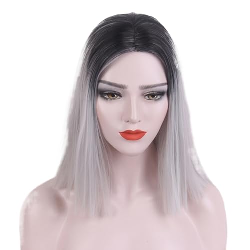 Frauen Ombre Kurzer Bob Perücke Kurzes Gerades Haar Hitzebeständig Für Cosplay Tägliche Party(Gris) von TDJDYQU