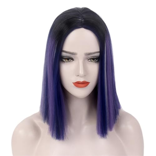 Frauen Ombre Kurzer Bob Perücke Kurzes Gerades Haar Hitzebeständig Für Cosplay Tägliche Party(Purple) von TDJDYQU