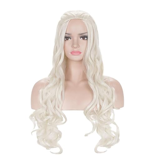 Lange Lockige Gewellte Zöpfe Haarperücken für Frauen Hitzebeständig Kostüm Halloween Cosplay Party(Hellblond) von TDJDYQU