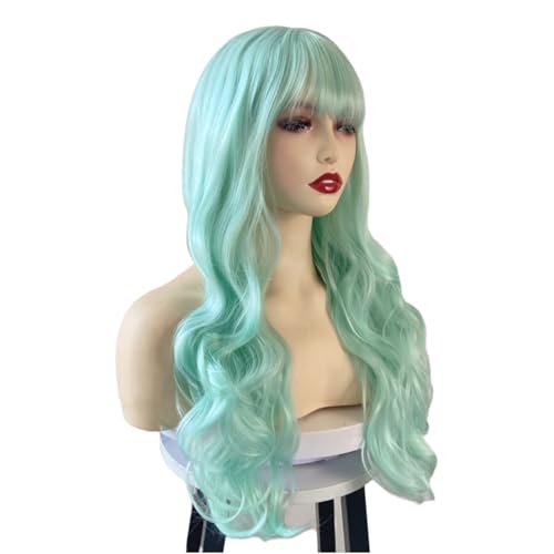 Mintgrün Lange Gewellte Locken Für Frauen Synthetische Hochtemperatur-Faser Lace Front Cosplay Daily Drag 27.5 In von TDJDYQU