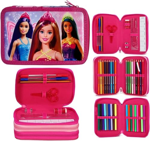 Barbie Federmäppchen mit 3 Fächern und 3 Reißverschlüssen, 45-teilig von TDL
