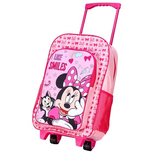 Minnie Mouse Deluxe Trolley Rucksack Kinder Reisetasche Kinder Charakter Gepäck Träger Koffer mit seitlichen Netztaschen, rose, Trolley Rucksack mit verstellbaren Gurten und Rollen von TDL