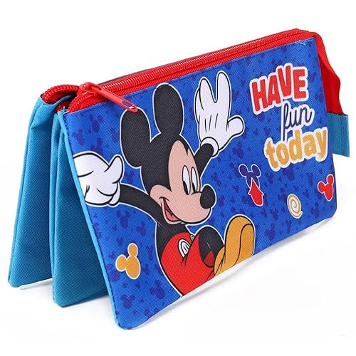 TDL Disney Mickey Mouse Federmäppchen mit 3 Fächern für die Schule, blau, Federmäppchen von TDL