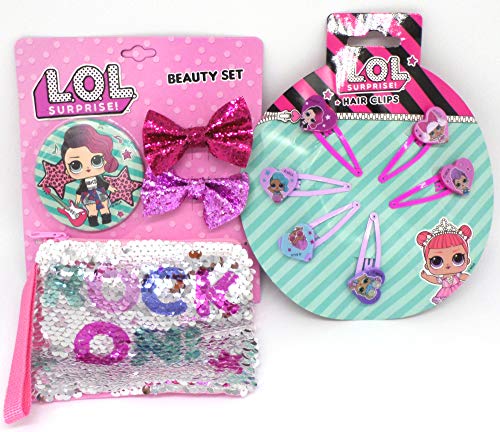 TDL L.O.L. Surprise Geschenkset Spiegel + Pailletten Geldbörse + 2 Schleifen + 6 Haarklips - Offiziell Lizensiert - Mirror + Sequin Purse + 2 Bows + 6 Hair Clips - Gift Bundle von TDL