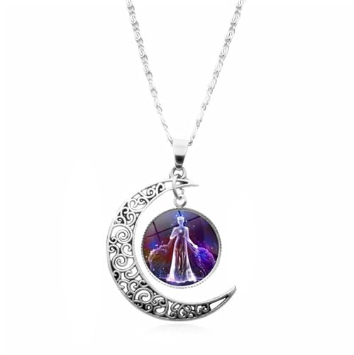 12 Sternzeichen-Halskette – Kette Zeit Mond Edelstein Horoskop Symbol Anhänger Halskette – Sternzeichen Sternbild Horoskop Himmlische Astrologie Schmuck – Damen Herren Paar Geschenk, Jungfrau, 45 von TDNEKMCA