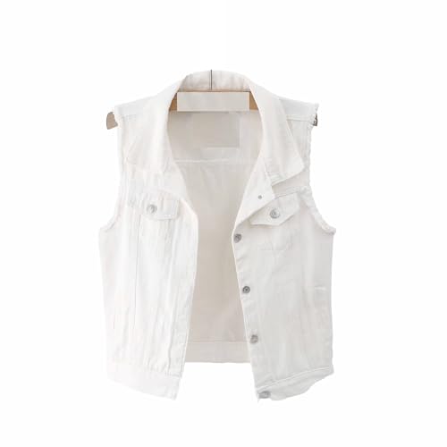 Ärmellose Jeansweste Für Damen, Gewaschene Jeansweste In Einfarbiger Weißer Jeansweste, Kurze Ärmellose Vielseitige Weste, Weste, Jacke, Weste, Oberbekleidung, Jeansweste Für Den Sommer, Frühlin von TDNEKMCA