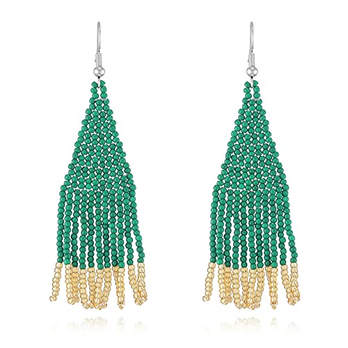 Grüne Reisperlen-Ohrringe Für Damen – Modisches Quasten-Design Mit Farbverlauf,Boho-Vintage-Palast-Perlen,Lang,Exquisit,Handgefertigt,Sommer,Strand,Party,Schmuck,Geschenk,Grün,Einheitsgröße von TDNEKMCA