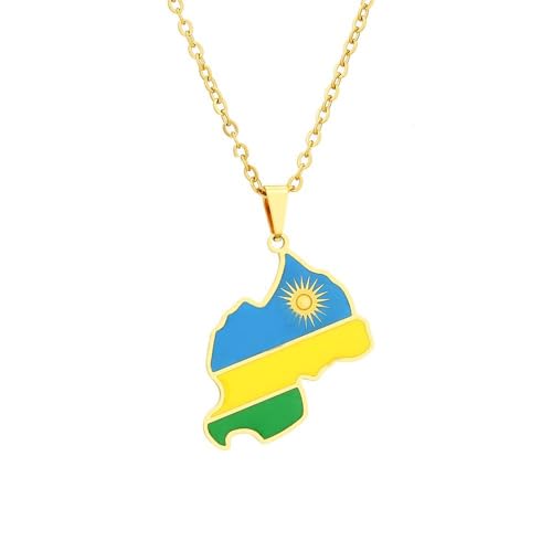 Ruanda-Karte-Anhänger-Halskette – zierliche Hip-Hop-Kontinent-Halskette, Emaille, tropfendes Öl, Schlüsselbeinkette, Schmuck, Anhänger, Halskette, Geschenk für Mädchen und Jungen, gelb, 45 cm von TDNEKMCA