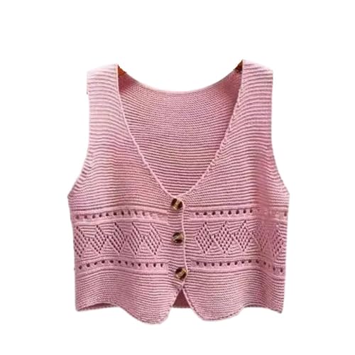 TDNEKMCA Ärmellose Häkelweste Für Damen – Häkeloberteil Im Böhmischen Ethno-Stil Mit Geometrischem Muster,Rosa,Vielseitiger Slim-Fit-Pullover,Weste,Baumwoll-Cardigan,Rosa,S von TDNEKMCA