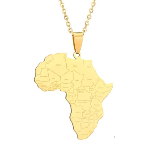 TDNEKMCA Afrika-Karte,Ländernamen-Anhänger-Halsketten Für Damen Und Herren – Afrikanische Karten,Modisch,Schick,Schlüsselbeinkette,Schmuck,Geschenke,Weiß,50 Cm von TDNEKMCA