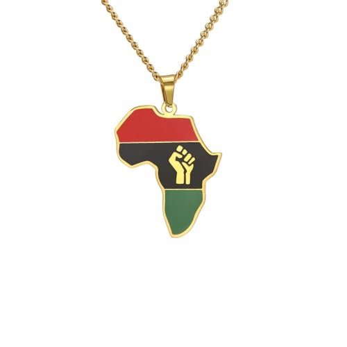 TDNEKMCA Afrika-Karte-Anhänger-Halskette – Modischer Hip-Hop-Minimalistischer Emaille-Faust-Symbol-Anhänger Für Männer Und Frauen,Ethnischer Landkarten-Schmuck,Geschenk,Gelb,60 Cm von TDNEKMCA