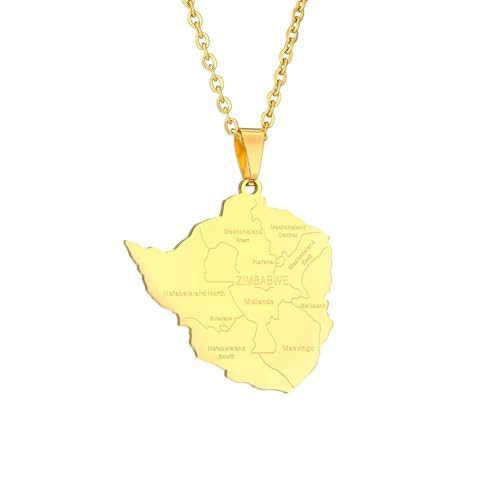 TDNEKMCA Afrika-Simbabwe-Karte-Stadtkarte-Halskette – Ethnische Glänzende Afrika-Karten-Charm-Flaggen-Anhänger,Patriotischer Karte-Hip-Hop-Schmuck Für Männer Und Frauen,Paar-Geschenk,Weiß,60 Cm von TDNEKMCA