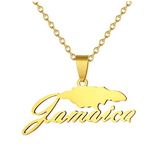 TDNEKMCA Emaille-Halskette Mit Jamaika-Karte – Ethnischer Jamaika-Karten-Charm-Flaggen-Anhänger,Patriotische Karte,Hip-Hop-Buchstabenelemente,Schmuck Für Männer Und Frauen,Paargeschenk,Gelb,50 Cm von TDNEKMCA