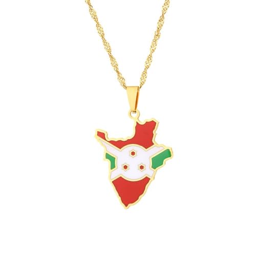 TDNEKMCA Emaille Tropfen Öl Burundi Karte Flagge Anhänger Halskette Für Frauen Mädchen Persönlichkeit Burundenses Schmuck Ethnische Party Schmuck, gelb, 45 cm von TDNEKMCA