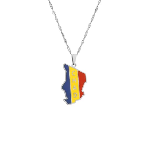 TDNEKMCA Emaille Tropfen Öl Republik Tschad Karte Flagge Anhänger Halskette Für Frauen Mädchen Wasserdichter Schmuck Ethnische Geburtstagsgeschenke,Weiß,50CM von TDNEKMCA