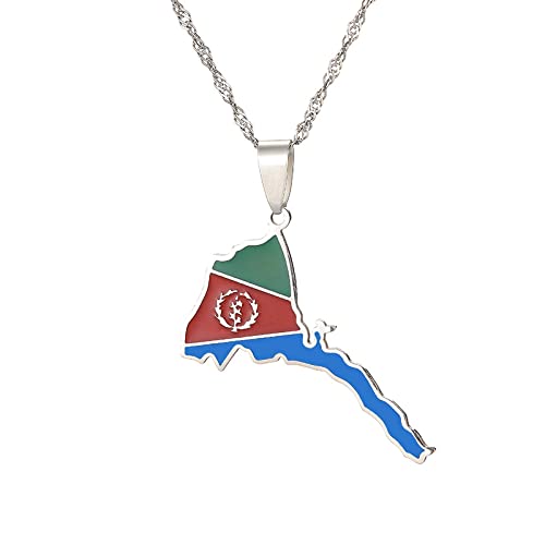 TDNEKMCA Eritrea-Karte, Flaggen-Anhänger, dünne Halsketten für Frauen und Mädchen, Persönlichkeit, afrikanische Karte von Eritrea, Vintage-Schmuck, gelb, 50 cm von TDNEKMCA